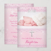Roze Baptism Baby Foto van Girl Tiara Kaart (Voorkant / Achterkant)