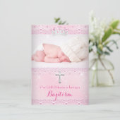 Roze Baptism Baby Foto van Girl Tiara Kaart (Staand voorkant)