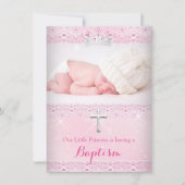 Roze Baptism Baby Foto van Girl Tiara Kaart (Voorkant)