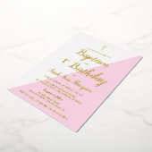 Roze baptisme 1e verjaardag folie uitnodiging (Gedraaid)