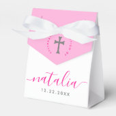 Roze baptisme Christening Naming Cross Bedankdoosjes (Voorkant Zijde)