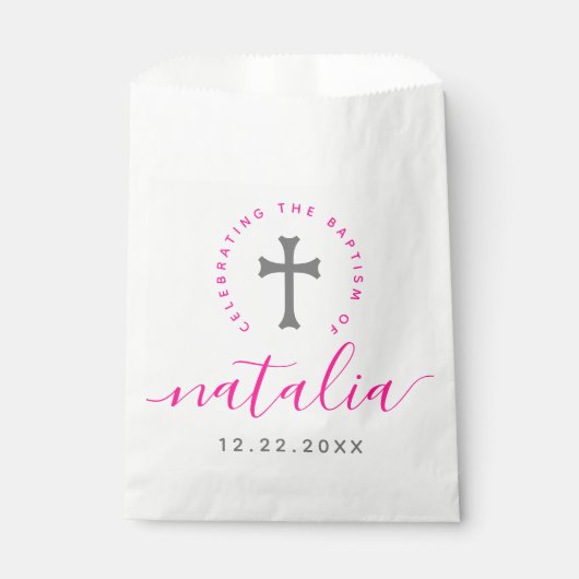 Roze baptisme Christening Naming Cross Bedankzakje (Voorkant)