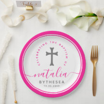 Roze baptisme Christening Naming Cross