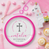 Roze baptisme Christening Naming Cross Papieren Bordje (Feest)