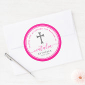 Roze baptisme Christening Naming Cross Ronde Sticker (Envelop)