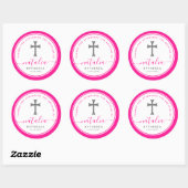 Roze baptisme Christening Naming Cross Ronde Sticker (Vel)
