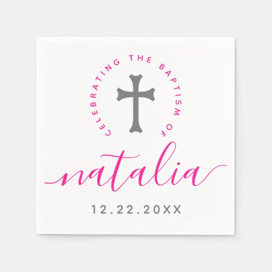 Roze baptisme Christening Naming Cross Servet (Voorkant)