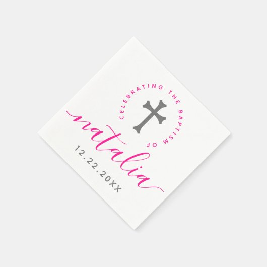 Roze baptisme Christening Naming Cross Servet (Hoek)