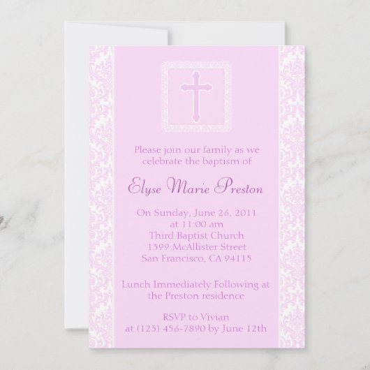Roze baptisme/Christening Uitnodiging (Voorkant)