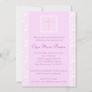 Roze baptisme/Christening Uitnodiging