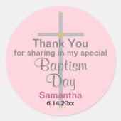 Roze baptisme dochter Silver Cross Hartelijk dank Ronde Sticker (Voorkant)