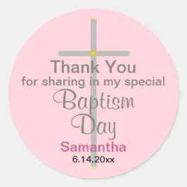 Roze baptisme dochter Silver Cross Hartelijk dank Ronde Sticker