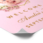 Roze Baptisme Girl Foto Orchids Gold Welcome Sign Poster (Hoek)