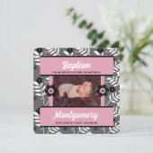 Roze baptisme met de monogrammed Foto van Baby Gir Kaart (Staand voorkant)