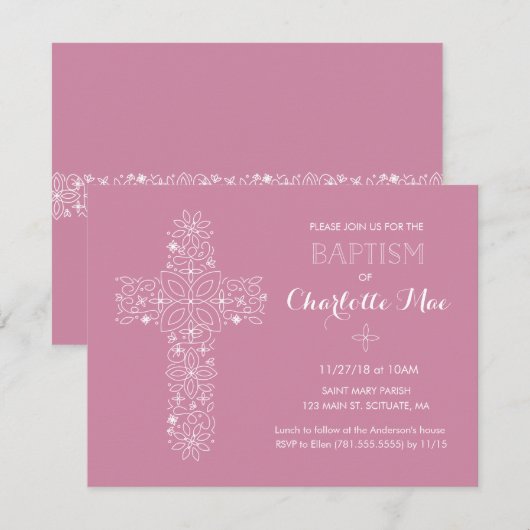 Roze baptisme uitnodiging - 4,25 x 5,5-inch uitnod (Voorkant / Achterkant)