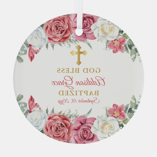 Roze | Baptisme van witte rozendij Glas Ornament (Achterkant)