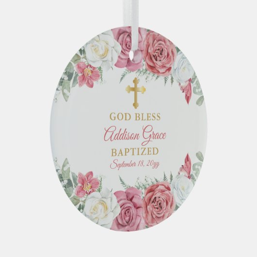 Roze | Baptisme van witte rozendij Glas Ornament (Voorkant Rechts)