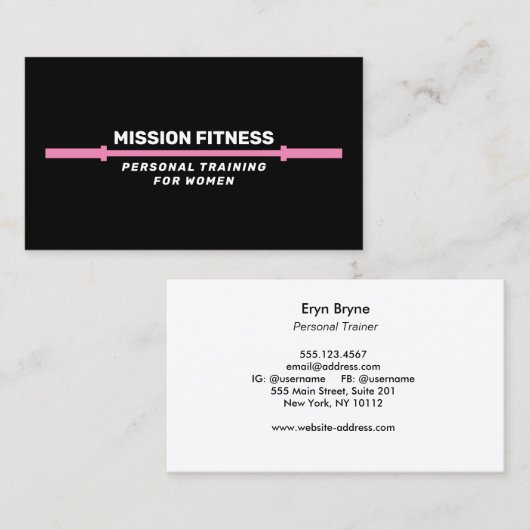 Roze Barbell Fitness Personal Trainer Business B Visitekaartje (Voorkant / Achterkant)