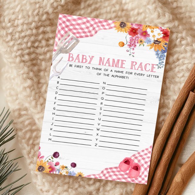 Roze Barbeque Baby Shower Naam Wedstrijd Spel (Girl Baby-Q Baby Shower Baby Name Race Game)