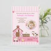 Roze Barn Animal Boerderij FOTO Birthday Kaart (Staand voorkant)