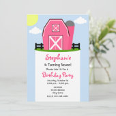 Roze Barn Birthday Party Invitation Kaart (Staand voorkant)
