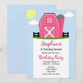 Roze Barn Birthday Party Invitation Kaart (Voorkant / Achterkant)