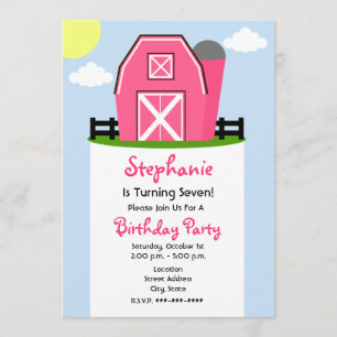 Roze Barn Birthday Party Invitation Kaart