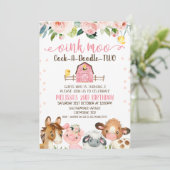 Roze Barn Cock-a-Doodle-TWO Animal Birthday Kaart (Staand voorkant)