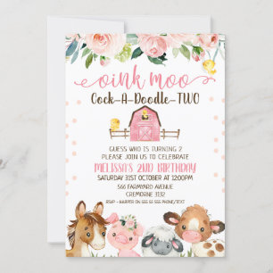Roze Barn Cock-a-Doodle-TWO Animal Birthday Kaart