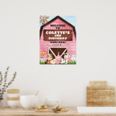 Roze Barn Oink Baa Moo Boerderij Birthday Welkom Poster (Keuken)