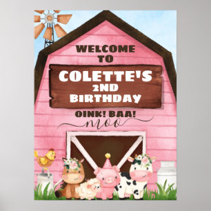 Roze Barn Oink Baa Moo Boerderij Birthday Welkom Poster