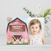 Roze Barn Oink Baa Moo Farm Animals Foto Birthday Kaart (Staand voorkant)