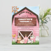 Roze Barn Oink Baa Moo Farm Animals Kaart (Staand voorkant)