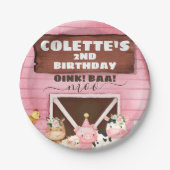 Roze Barn Oink Baa Moo Farm Animals Papieren Bordje (Voorkant)
