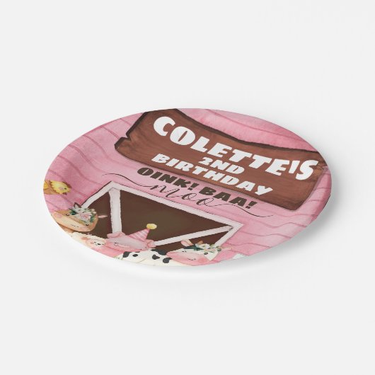 Roze Barn Oink Baa Moo Farm Animals Papieren Bordje (Gekanteld)