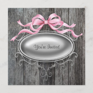 Roze Barn Wood Party Invitation Kaart