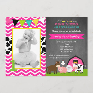Roze barnyard Boerderij Birthday Invitations Kaart