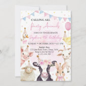 Roze Barnyard Farm Dieren Meisje Verjaardag Kaart (Voorkant)