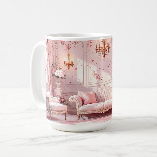 Roze Barok Koffiemok (Voorkant links)