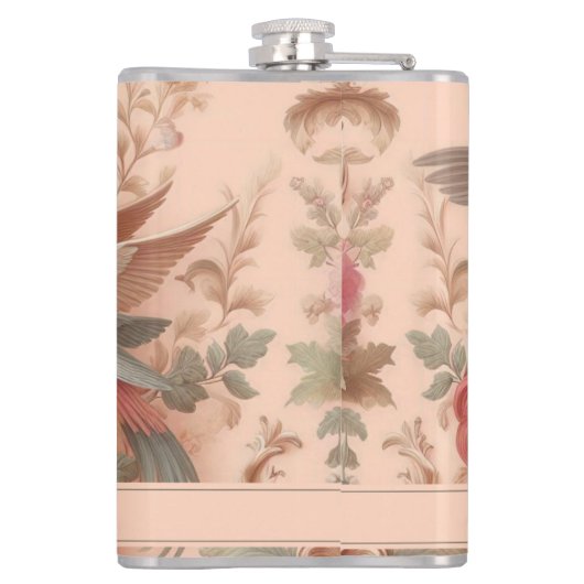 Roze Barok Rococo Bloem Morris Heupfles (Achterkant)