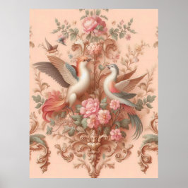 Roze Barok Rococo Bloem Morris Poster