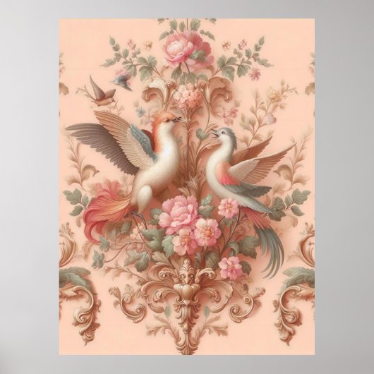 Roze Barok Rococo Bloem Morris Poster (Voorkant)