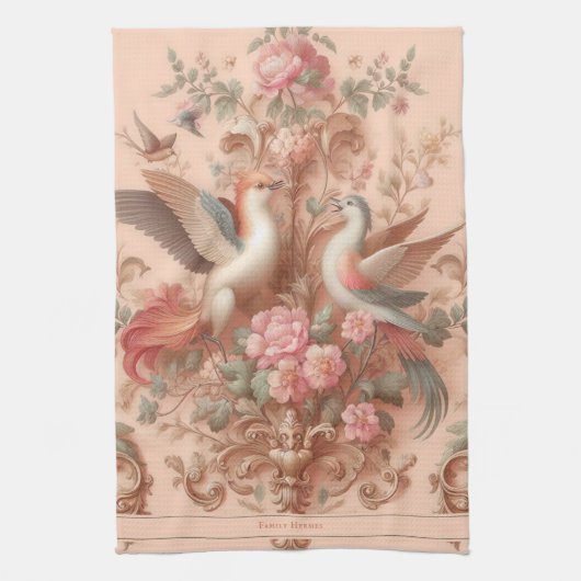 Roze Barok Rococo Bloem Morris Theedoek (Verticaal)