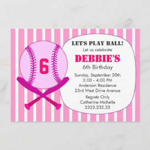 Roze Baseball Kind Birthday Party for Girls Kaart