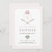 Roze Baseball Preppy Crest Eerste Verjaardag Uitno Bedankkaart (Voorkant / Achterkant)