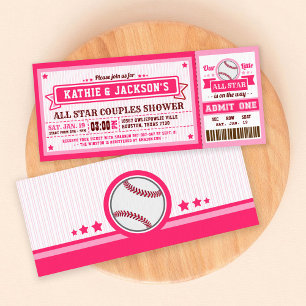 Roze Baseball Ticket Couple Baby shower Uitnodigin Kaart