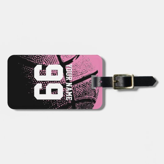 Roze basketbal bagagelabel voor speler en fan (Voorkant horizontaal)