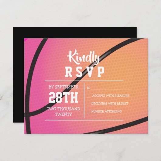 ROZE BASKETBAL Bat Mitzvah Uitnodiging (Voorkant / Achterkant)