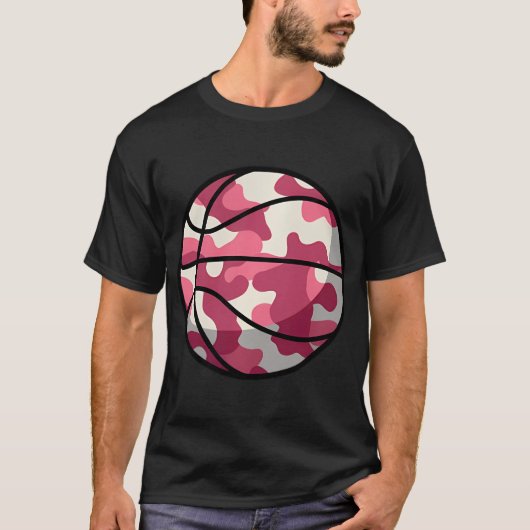 Roze Basketbal Camo - Roze Camouflage Basketbal T-shirt (Voorkant)