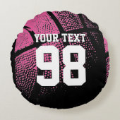 Roze basketbal gooiende kussen met jersey nummer (Voorkant)